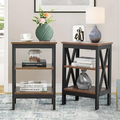 Modern Nightstand with 3-Tier Storage Shelves, Nightstands Set of 2