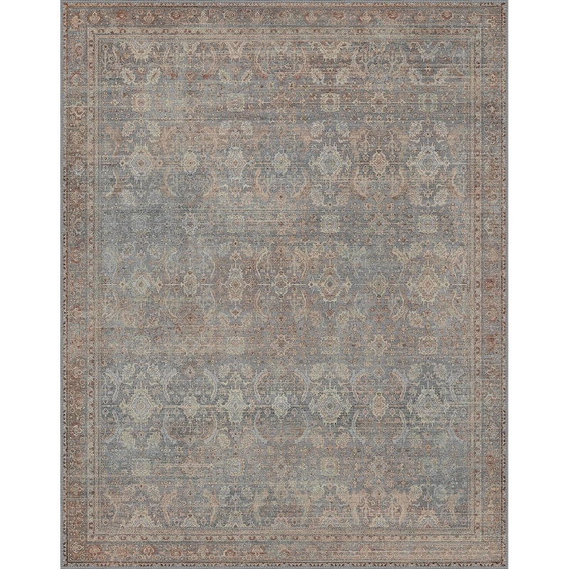 Mcow Vintage Floral Low-Pile Machine Washable Non-Slip Area Rug