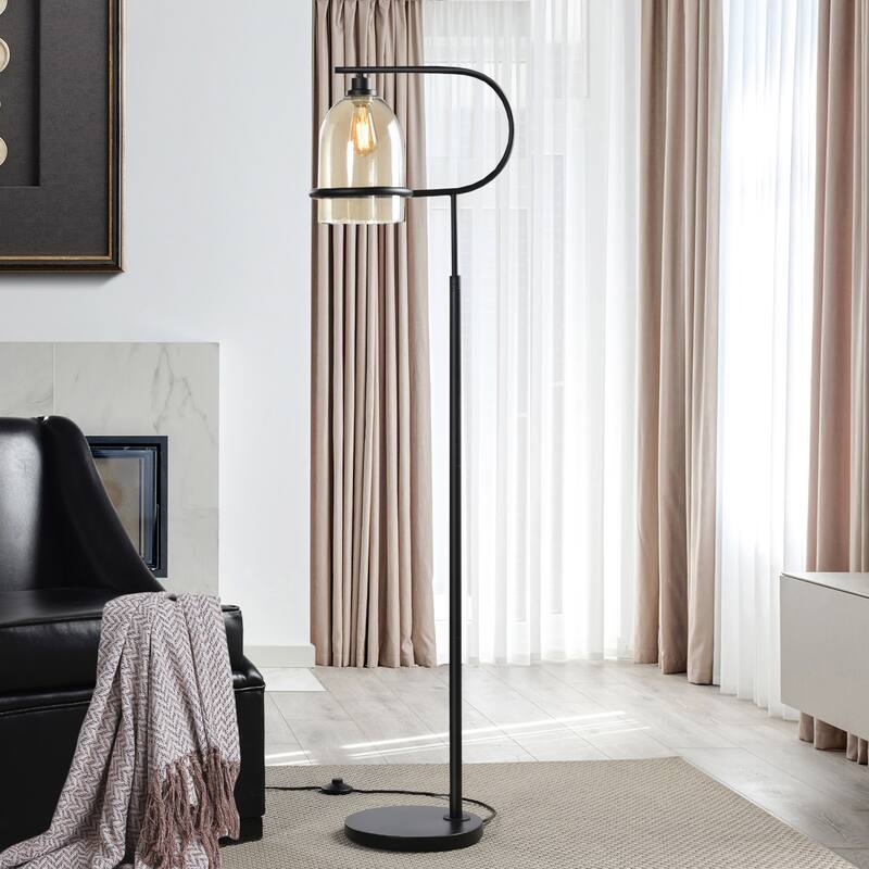 Radiance Black Floor Lamp - Metal Body - Overhang Clear Glass Shade