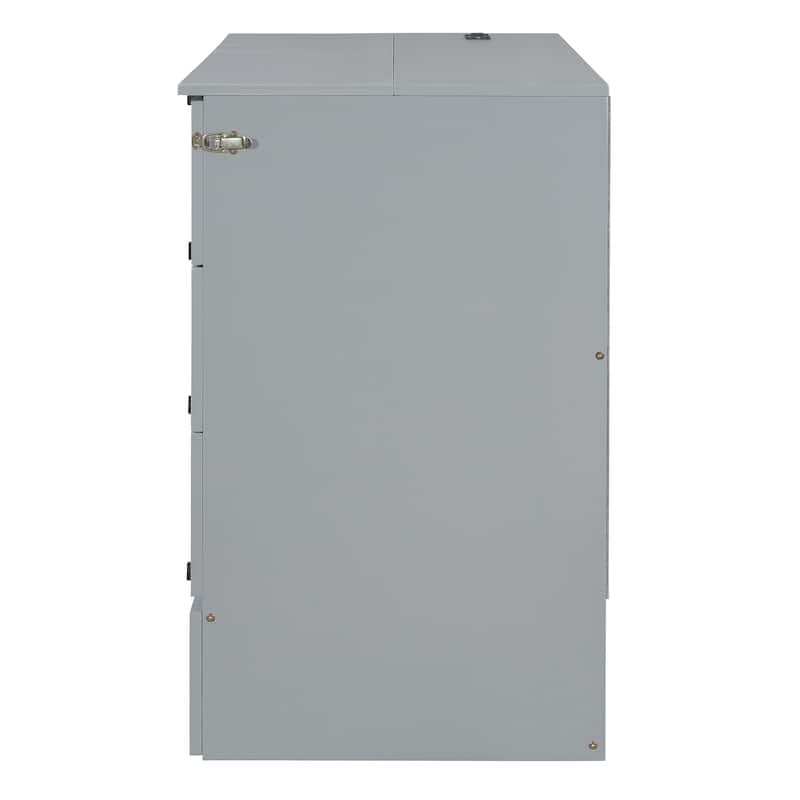 Gray Full Size Modern Murphy Bed with Drawer, USB Ports, and Outlets