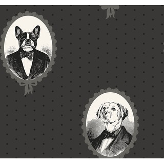 Seabrook Designs Dixie Dog Cameos Unpasted Wallpaper