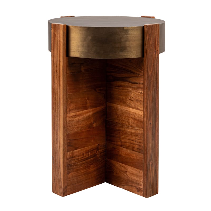 Acacia Wood Side Table with Metal Top