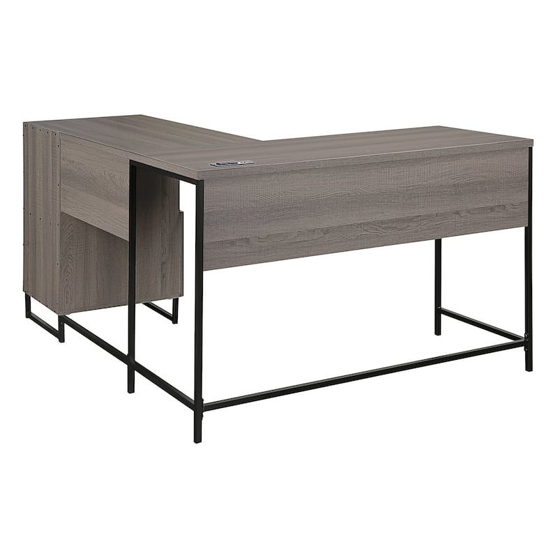 OS Home & Office Furniture L Workcenter with Built In Power Hub & Two Drawers in Farm Oak