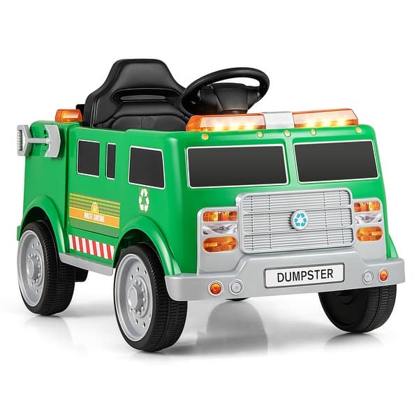 slide 2 of 9, 12V Ride-On Car with Trash Bin and Parental Remote Control - 37" x 23" x 23" Green