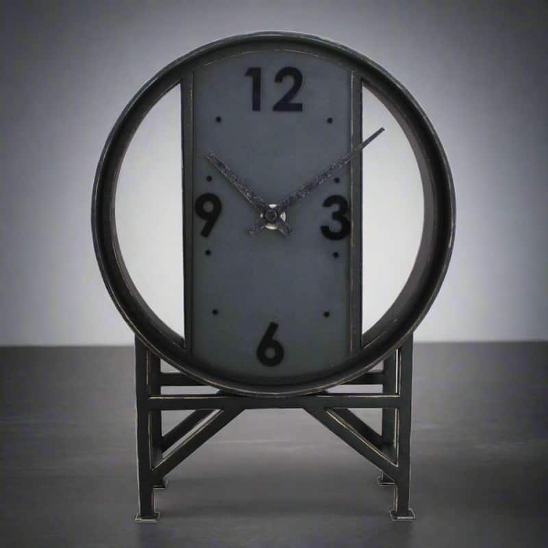 Wrought Iron Table Clock - 10" - Black
