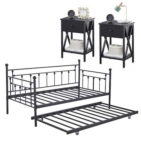 Taomika 4-Pieces Modern Bedroom Set Black Daybed with Trundle