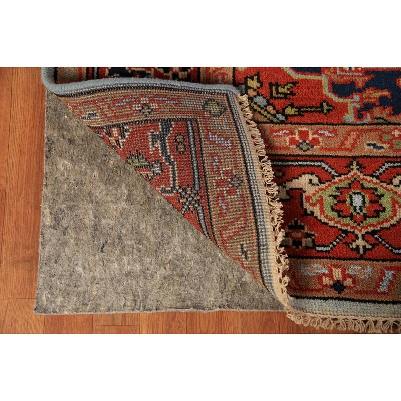 Geometric Heriz Serapi Indian Rug Hand-Knotted Blue Wool Carpet - 7'11"x 9'9"