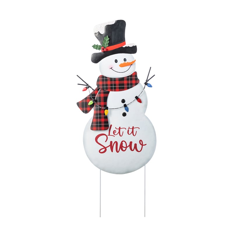 Glitzhome Metal Christmas Snowman Family Nutcracker JOY Yard Stakes Wall Decor
