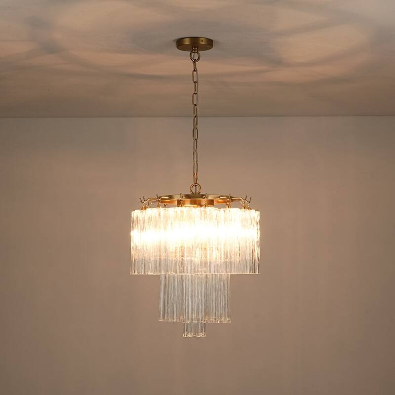 3-Light Modern Clear Textured Tronchi Glass Chandelier