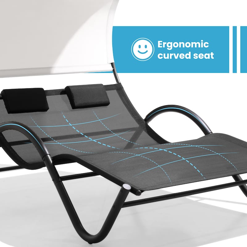 Outdoor Patio Double Chaise Lounge Chair - 72.8" D x 54.7" W x 64.6" H