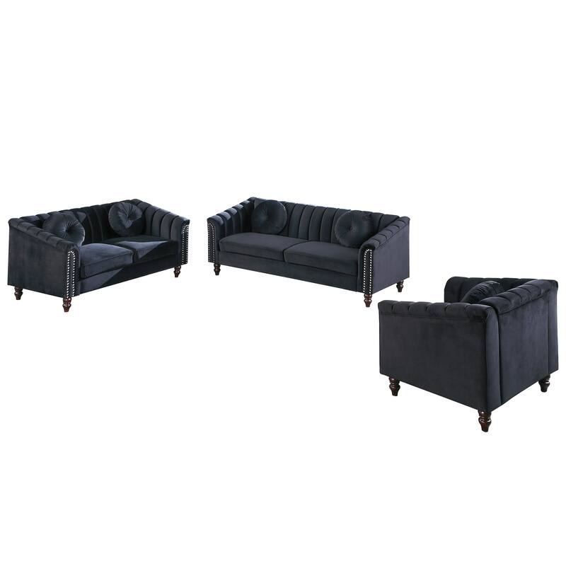 Bobur Vintage Sofa Set Black Lint Sectional Sofa