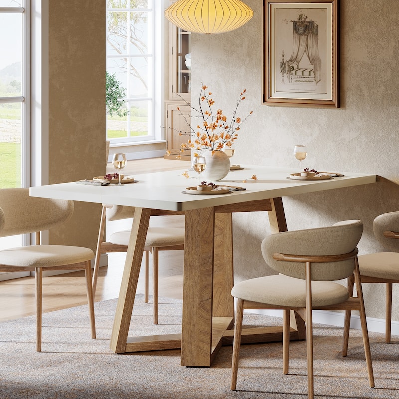 47-Inch Dining Table with Wooden Legs for 4 People