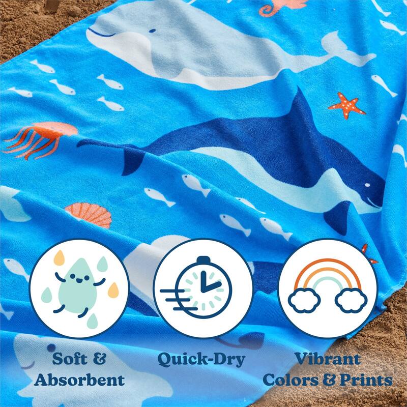 Linery & Co. 100% Cotton Printed Beach Towel for Kids, 30" x 60"