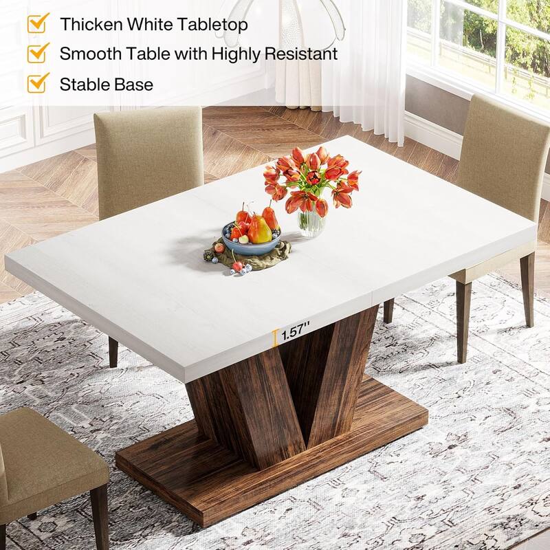 47-Inch Wooden Dining Table with Heavy Duty Pedestal, Farmhouse Kitchen Dinner Table for Home