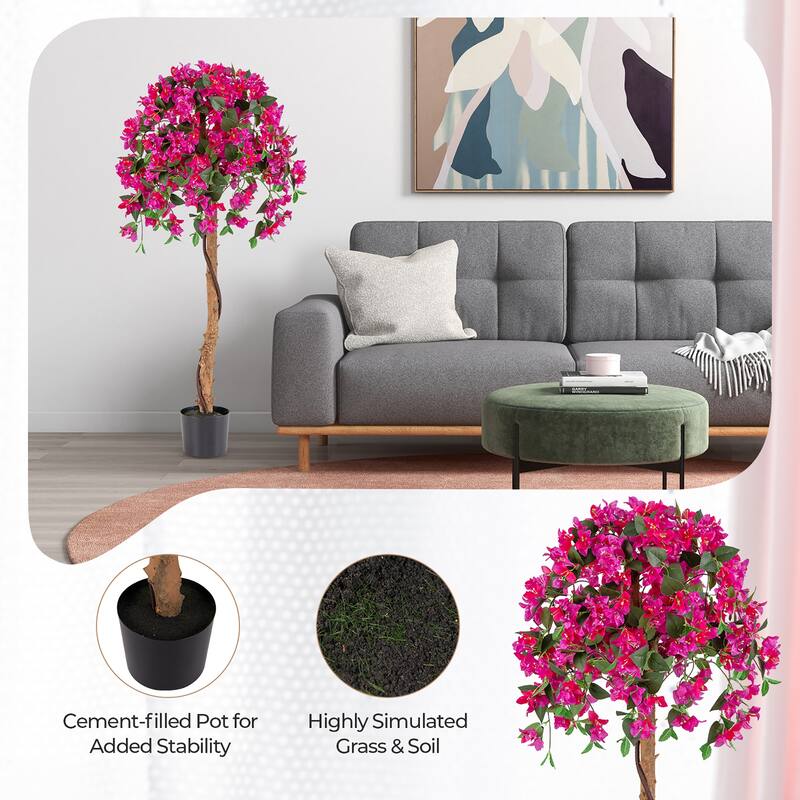 Gymax 4.5FT Artificial Tree Azalea Artificial Tree w/ Plastic Pot for