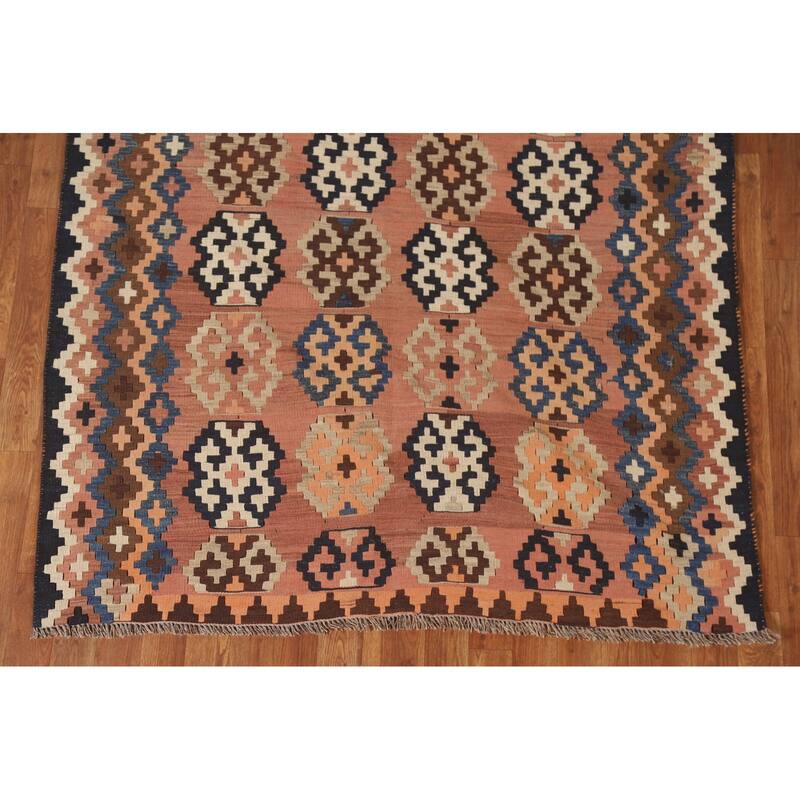 Geometric Kilim Qashqai Persian Vintage Area Rug Flatweave Wool Carpet - 4'8"x 7'3"