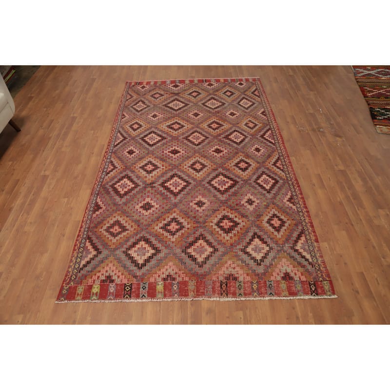 Hand Woven Oriental 100% Wool Carpet Southwestern Tribal Multi-Colored Kilim Area Rug - 10' 1'' X 5' 10''