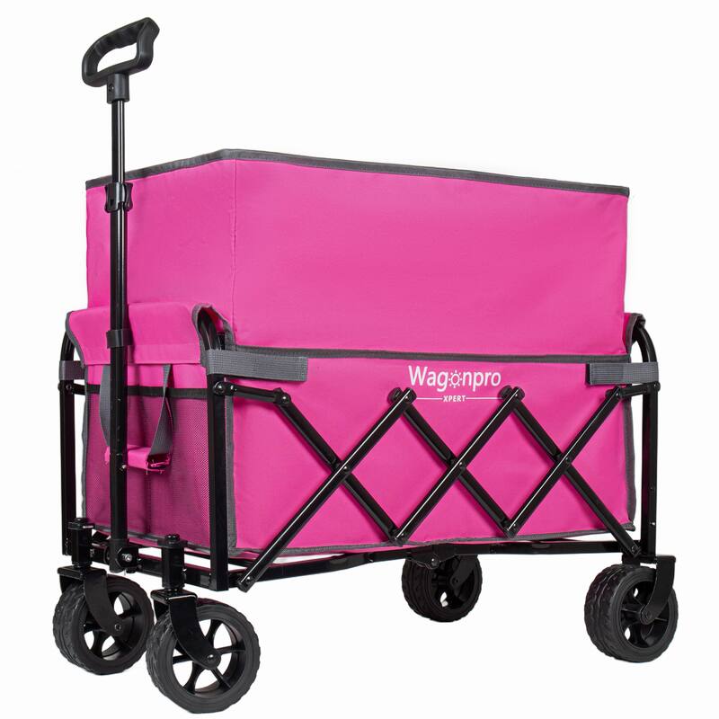 Upgraded 5*2"Wide Wheels-Expandable Dual-Layer Utility Wagon with 100% Extra Space, 220lbs Capacity Grocery Cart for Camping