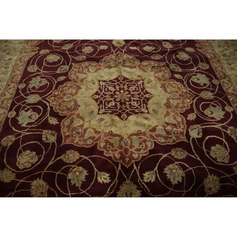 Hand Knotted Oriental 100% Wool Carpet Traditional Floral Red Agra Area Rug - 12' 0'' X 9' 1''