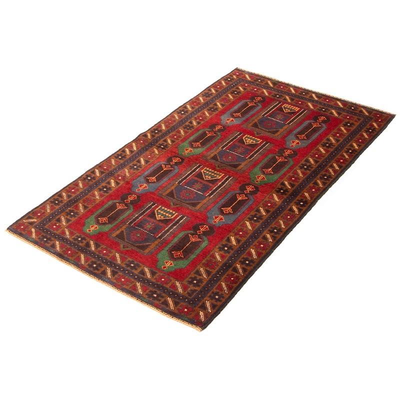 ECARPETGALLERY Hand-knotted Baluch Red Wool Rug - 3'7 x 6'7