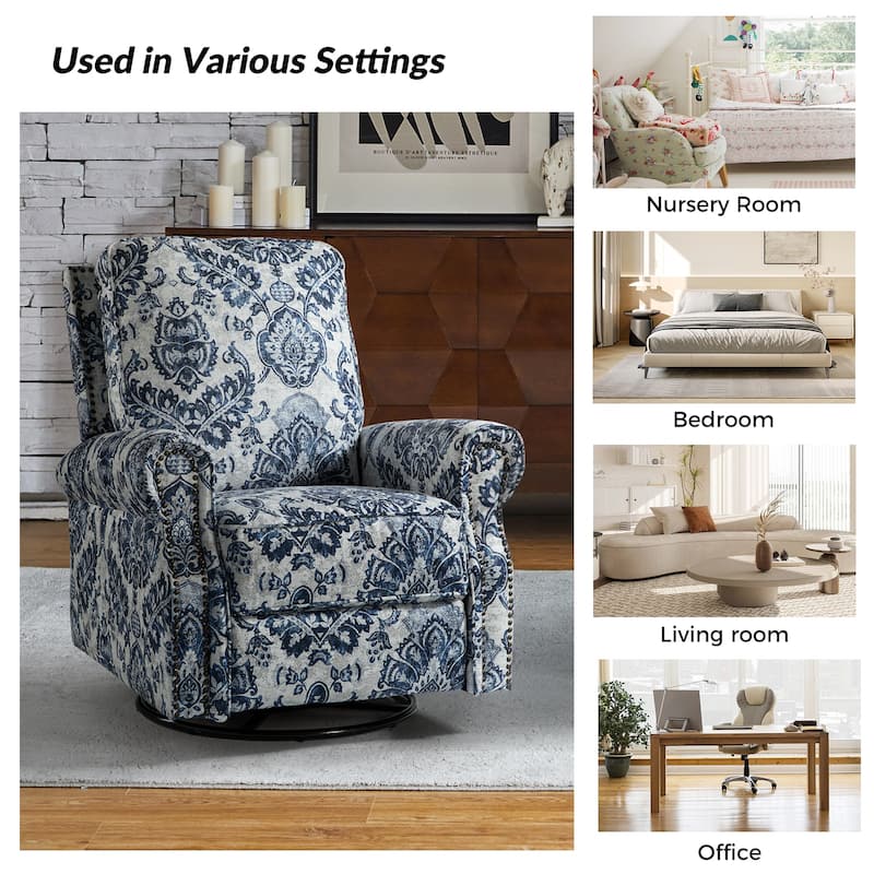 Roderich Farmhouse Floral Print Swivel Rocker Recliner with Rolled Arms by HULALA HOME