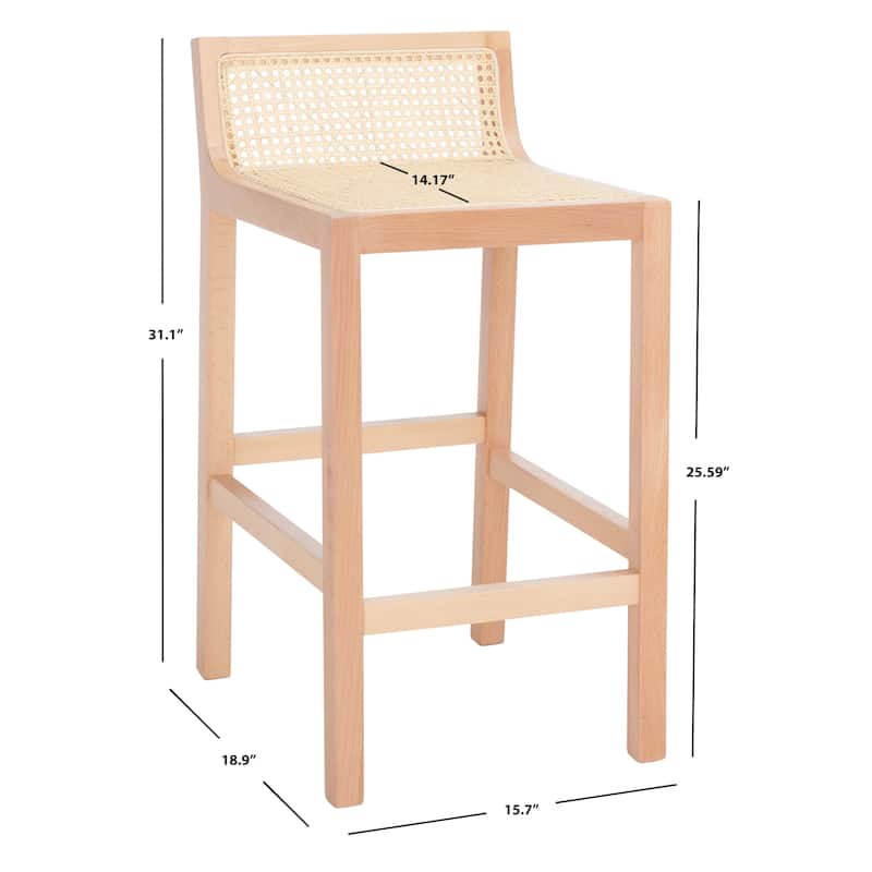 SAFAVIEH Carry Low Back Cane Counter Stool - 16" W x 19" D x 31" H - 16Wx19Dx31H