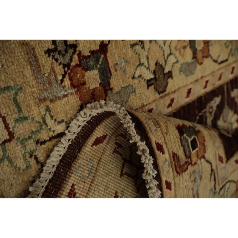 Hand Knotted Oriental 100% Wool Carpet Traditional Floral Brown Peshawar Runner Rug - 18' 0'' X 2' 10''