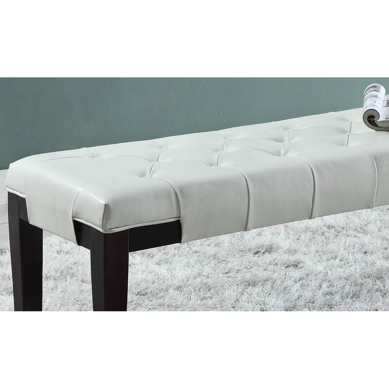 Linon Faux Leather White Tufted Bench