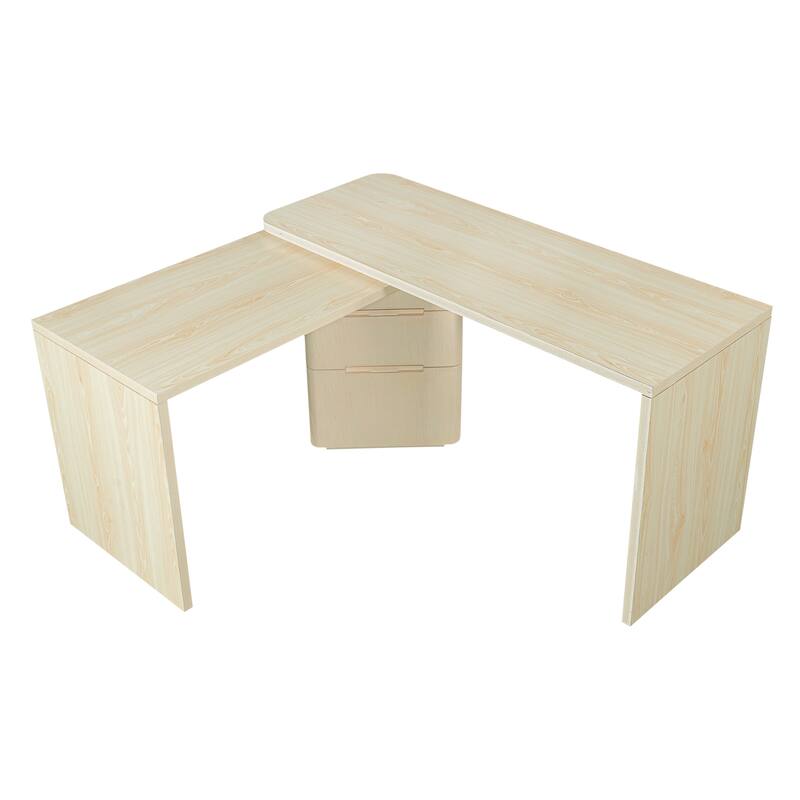 Merax 360 Modern L-Shape Rotating Desk with 3 Drawers and Space-Saving Convertible Workstation