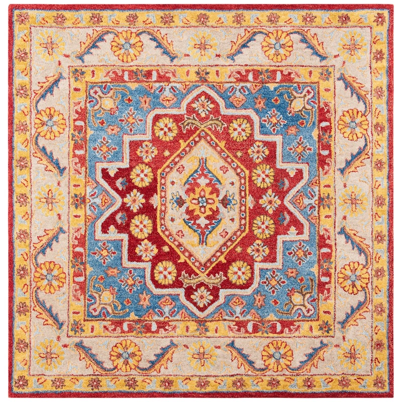 SAFAVIEH Handmade Antiquity Nubia Traditional Oriental Wool Rug - 6' Square - Red/Blue