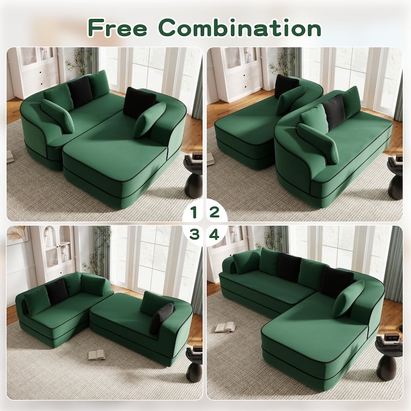 105.9" Modular L-shaped Teddy Velvet Sectional Sofa with Chaise and Curved Armrest