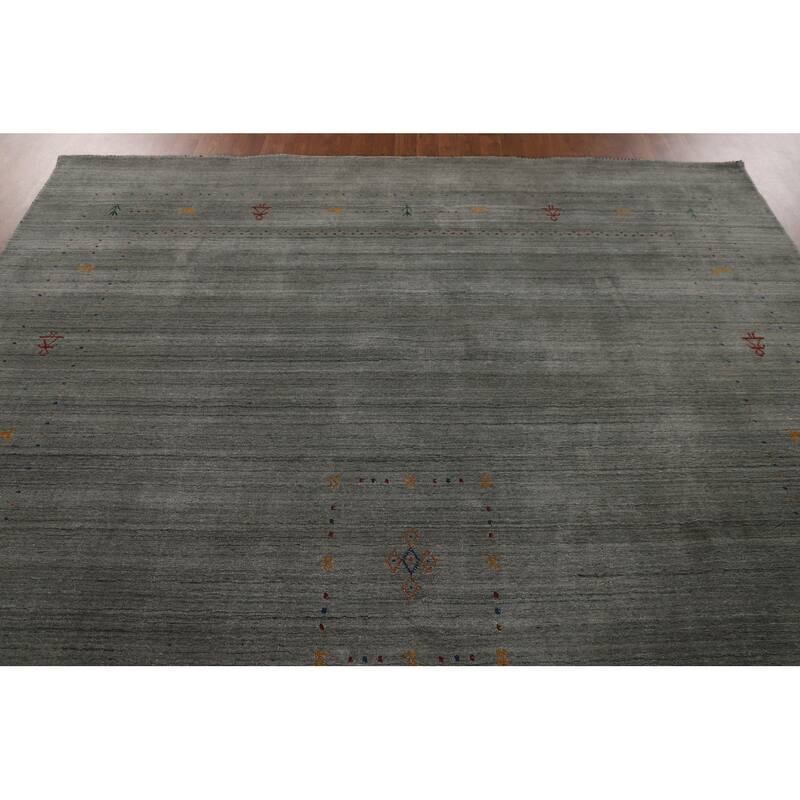 Gray & Green Gabbeh Indian Area Rug Handmade Wool Carpet - 8'3" x 9'10"