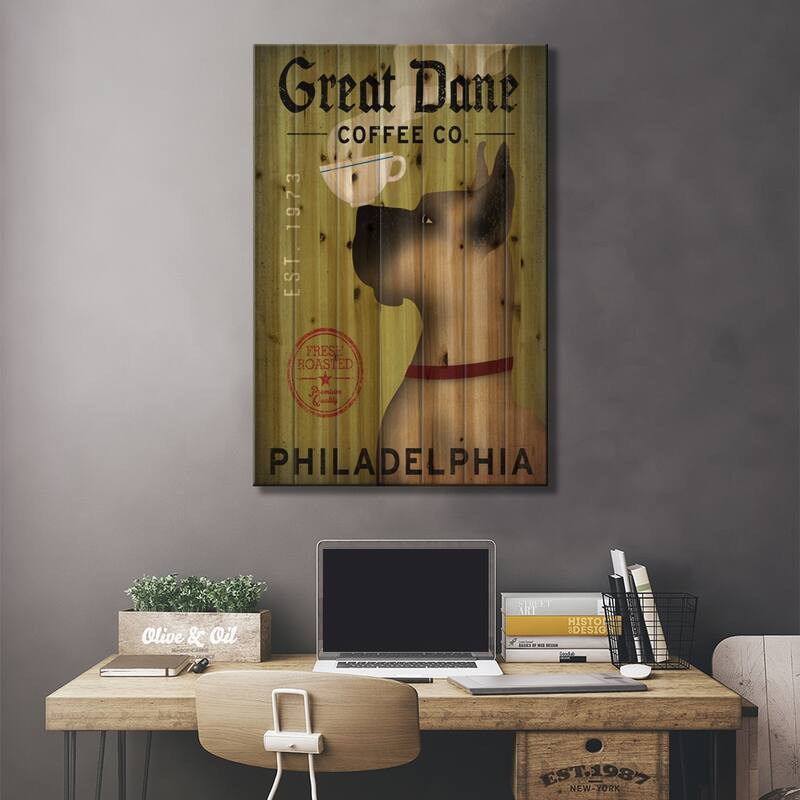 Great Dane Coffee Co. Print On Wood by Ryan Fowler - Multi-Color