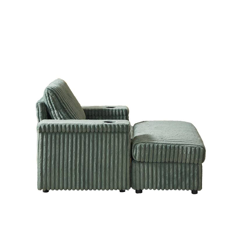 Anmytek 42.5-Inch Corduroy Deep-Seated Single Recliner With Backrest Pillow Cup Holder & Storage Footrest