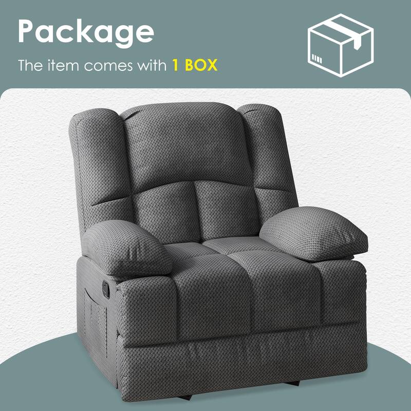 Oversized Recliner Chair, Rocker Chair with Adjustable 3 Relaxation Modes, Lounge Chaise Chair with Storage Bag