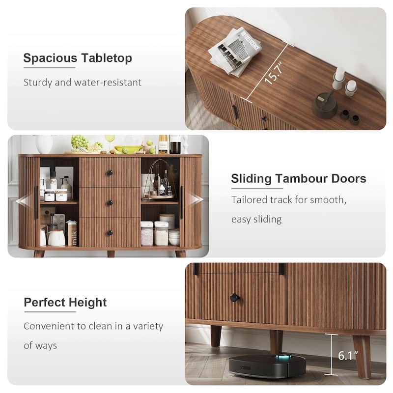 Meyreso Fluted Sideboard Buffet Cabinet with Storage