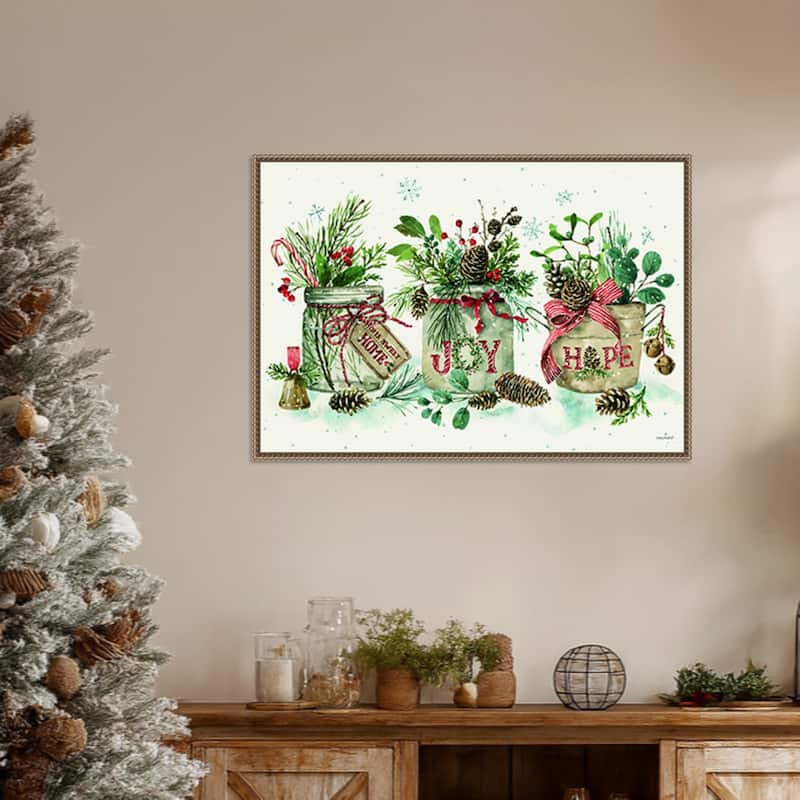 Holiday Spirit I by Lisa Audit (33 x 23 in.), Framed Canvas Wall Art Print - Sylvie Beaded Dark Gold