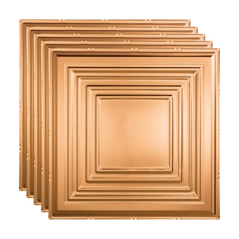 FASÄDE Traditional Style 3 Decorative Vinyl 2ft x 2ft Lay in Ceiling Panel in Polished Copper (5 Pack) - 5 Pack - Polished Copper