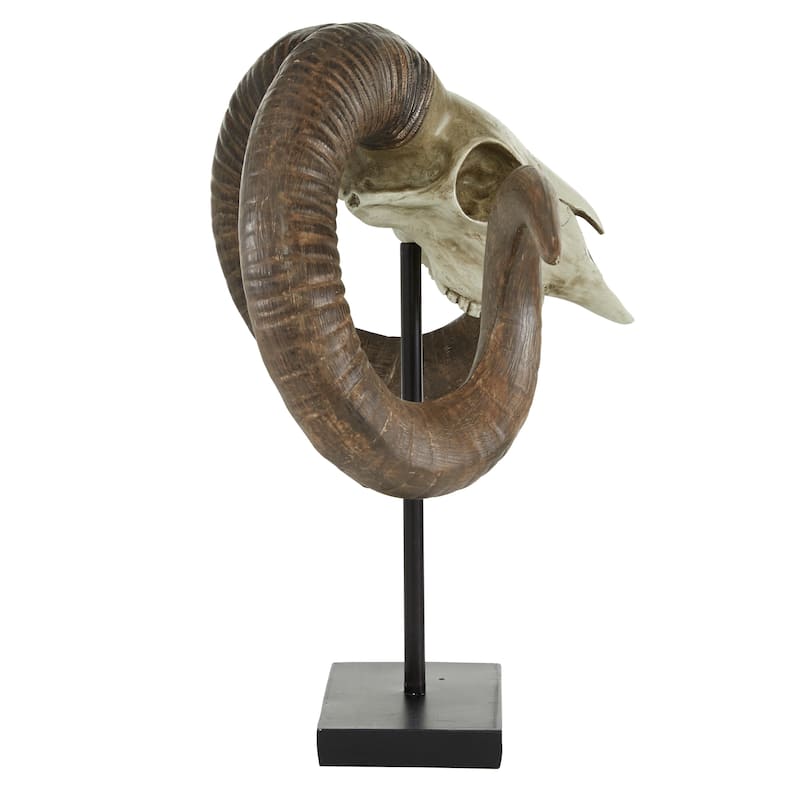 Polystone Ram Skull Decorative Sculpture - Brown - Roche River Decor