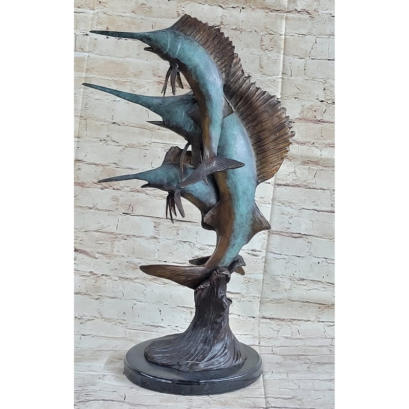Marlin Sailfish Swordfish Nautical Bronze Statue Sculpture Ocean Sea Decor 24 Inches X 12 Inches