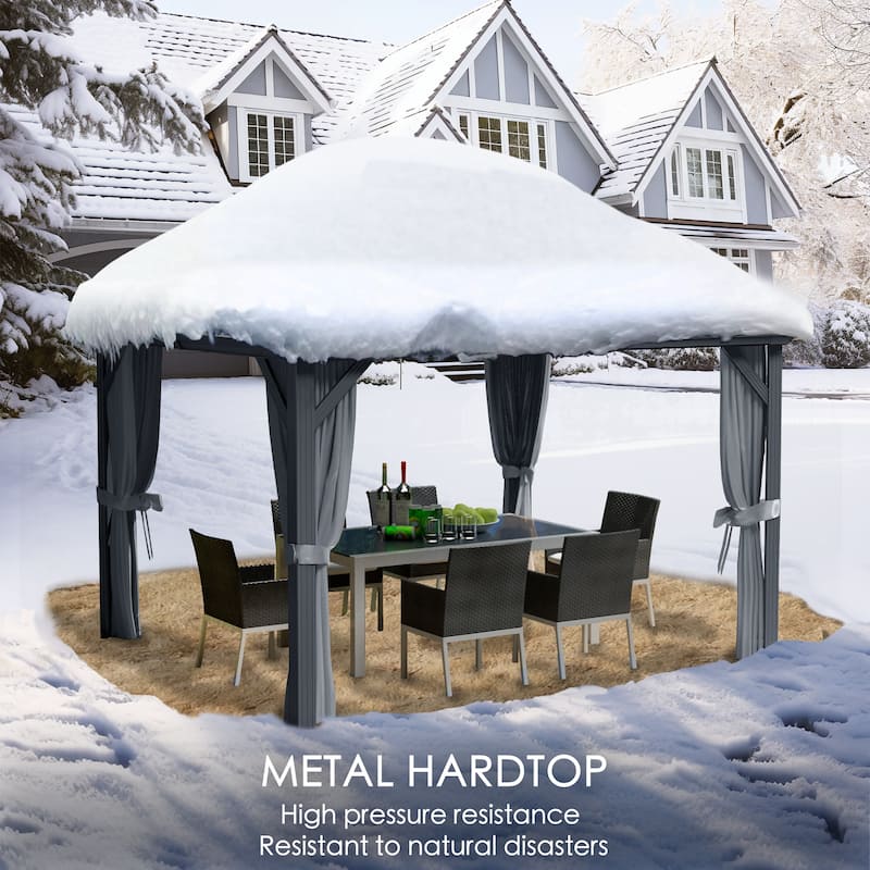 Kozyard Caesar Hardtop Gazebo with Steel Roof, Netting and Curtain