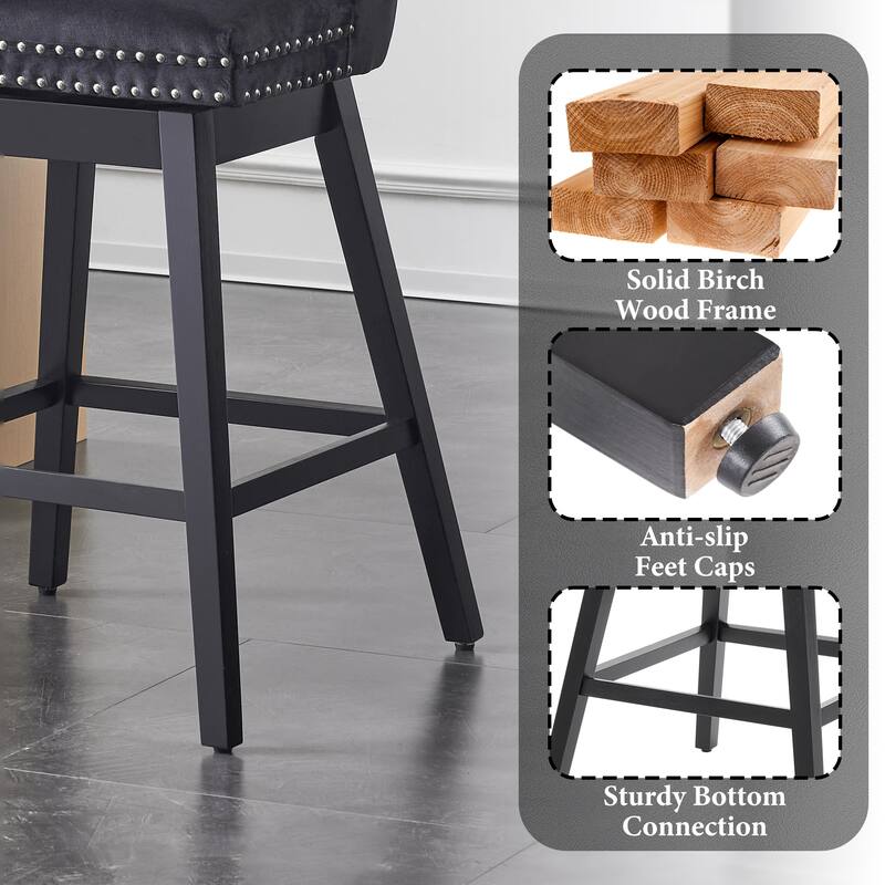 26"/30" Velvet Upholstered Swivel Counter or Bar Height Stools, Set of 4