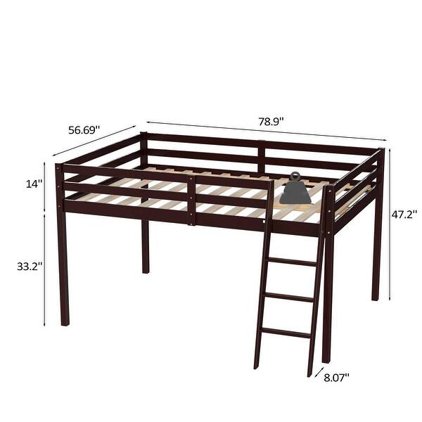 dimension image slide 8 of 9, Espresso Wood Junior Loft Bed with Stairs for Adults, Kids and Young Teens