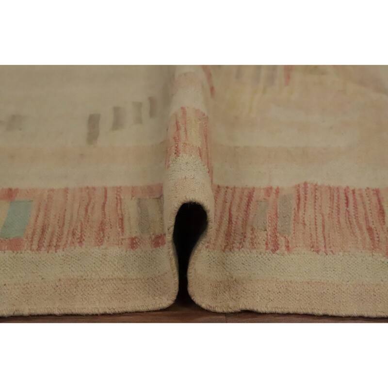 Hand Woven Oriental 100% Wool Carpet Southwestern Tribal Beige & Ivories Kilim Area Rug - 6' 7'' X 4' 9''