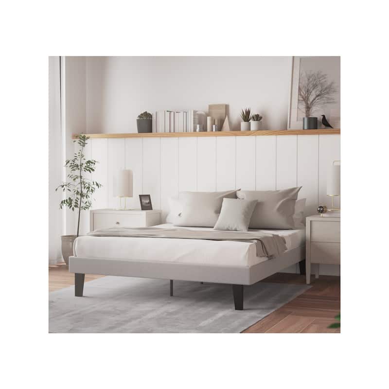 California King Bed Frame, 14 Inch Platform Bed, Modern Upholstered Bed, Stone Finish