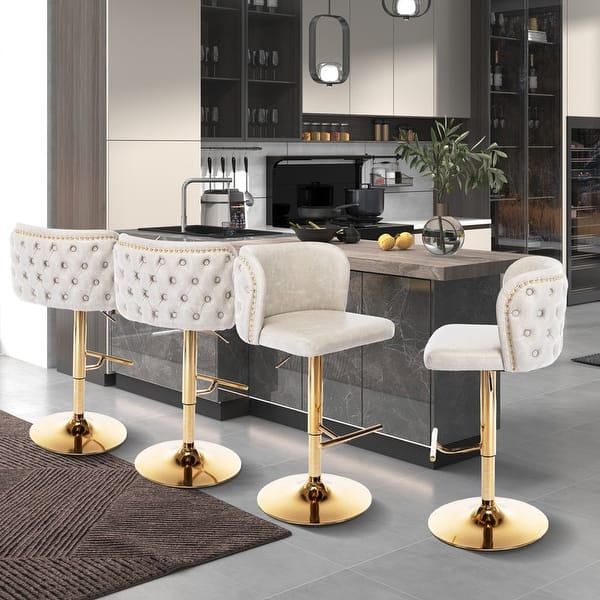 slide 2 of 111, Modern Upholstered Swivel Adjusatble Height Leather Barstools Set of 6