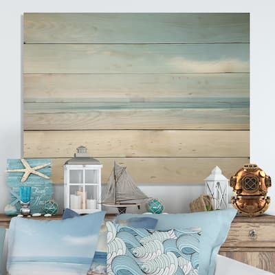 Designart "Minimalism Beachside Serenity" Nautical & Beach Print on Natural Pine Wood