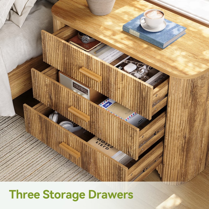 3-Drawer Fluted Nightstands, 31.5'' W Oversized Night Stand Bedside Table
