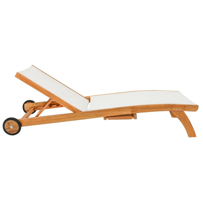 Chic Teak Bahama Teak Wood Pool Lounger With Batyline Mesh, White