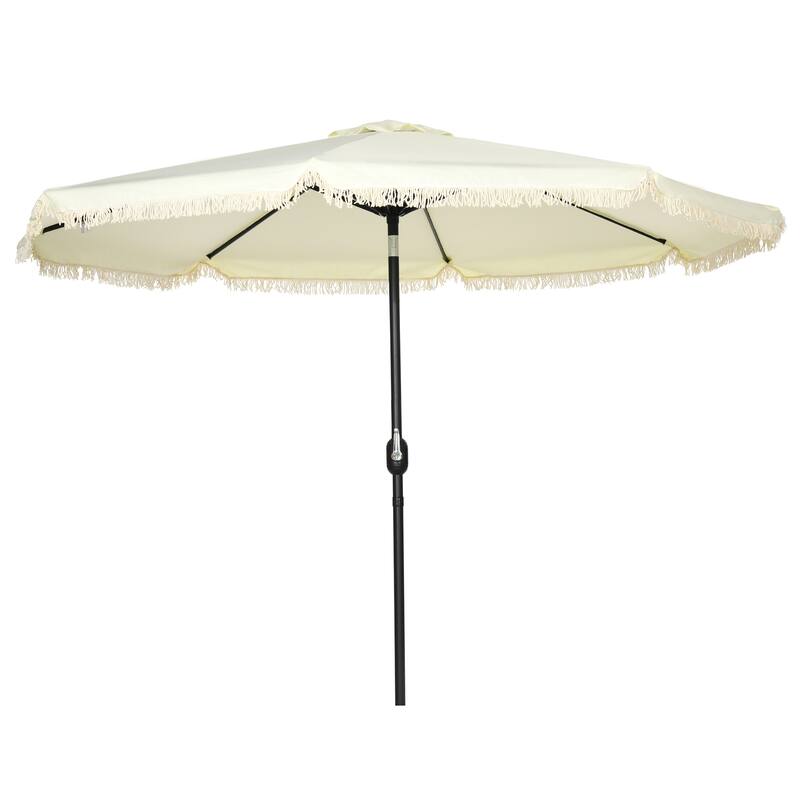 8.8 ft Large Patio Umbrella with Crank and Steel Frame Ruffled Edge and Wind Vent Canopy - 8.8' Dia x 7.8'H